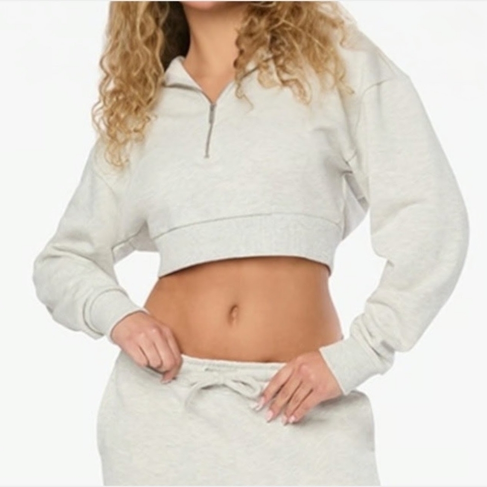 WEWOREWHAT Half-Zip Fleece Cropped Hoodie in Heather Gray, Women's